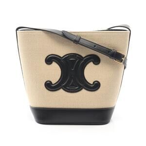 Celine Bucket Cuir Triomphe Shoulder Bag Canvas Leather Beige Tan Black